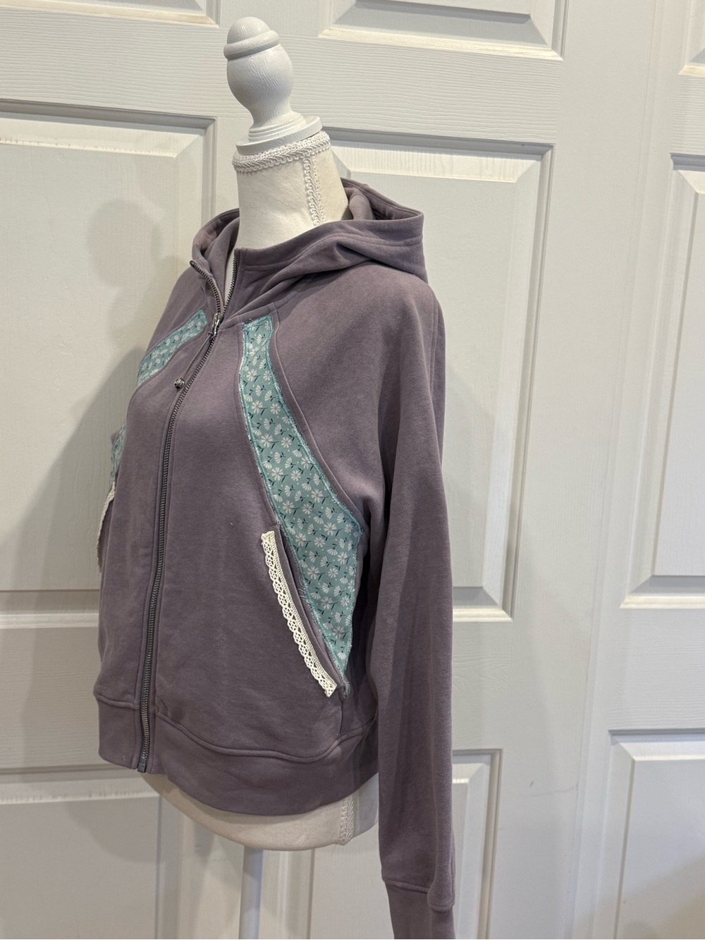 Handmade Upcycled Lilac Zip Hoodie | Patchwork Sunrise Small - Picture 11 of 11